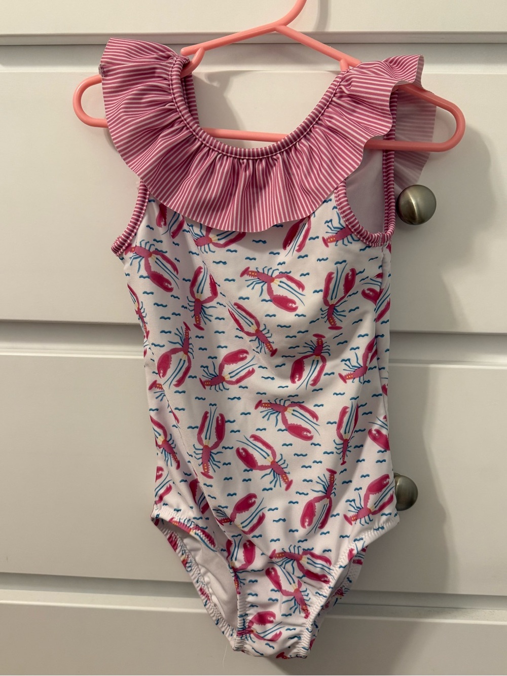 Toddler Girls Pink Lobster Ruffle One-Piece Swimsuit